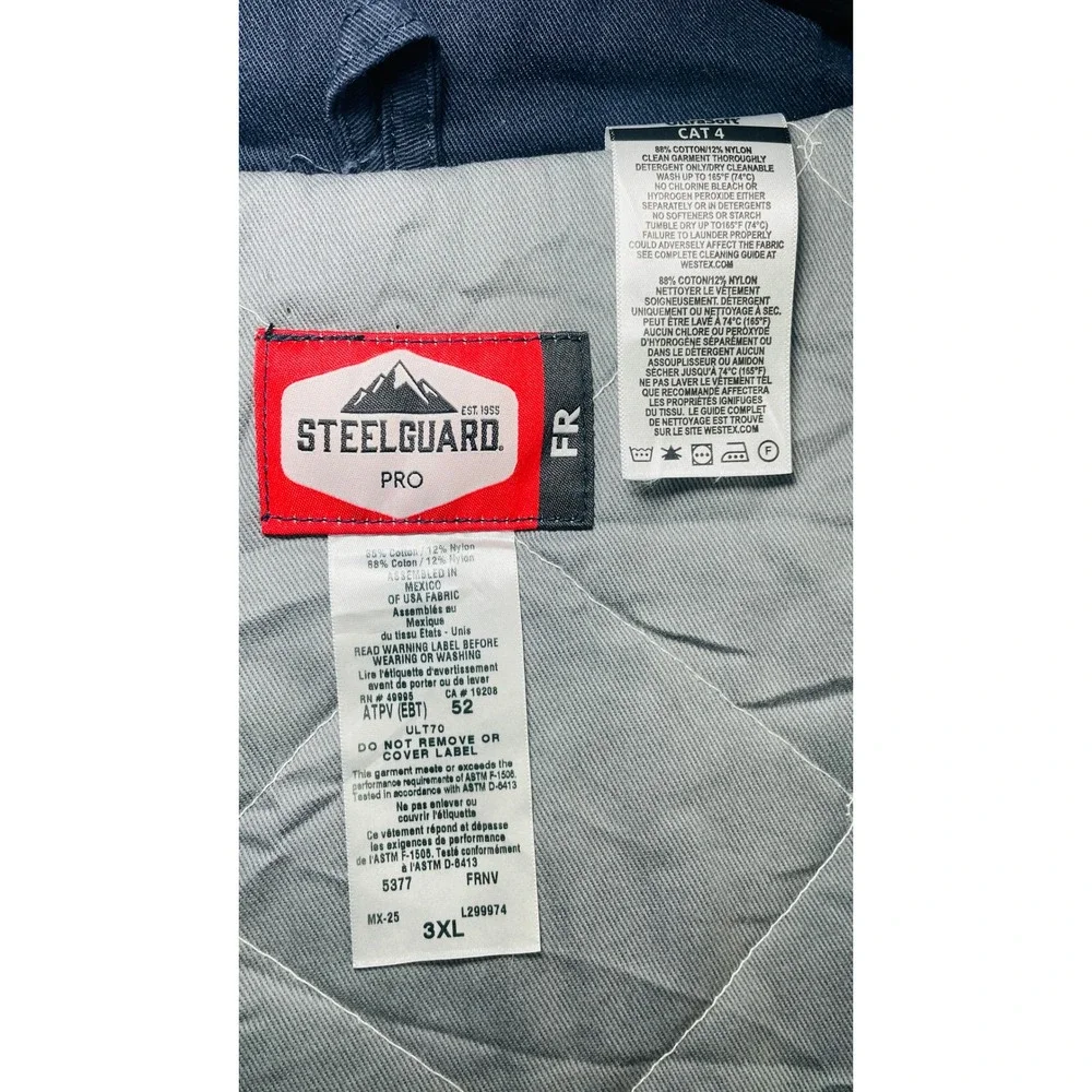 Steelguard Pro FR Parka Mens 3XL Navy Blue Flame Resistant CAT 4 Work Jacket